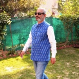 Aartyz Ikat Ethnic Waist Coat In Blue Shade