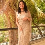 Aartyz Block Printed Chiffon Saree | Tan and Maroon