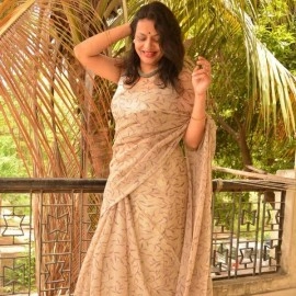 Aartyz Block Printed Chiffon Saree | Tan and Maroon