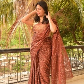 Aartyz Block Printed Chiffon Saree | Copper