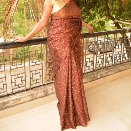 Aartyz Block Printed Chiffon Saree | Copper