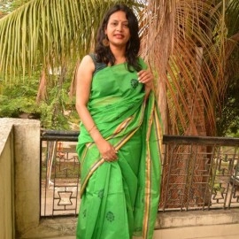 Aartyz Block Printed Silk Saree | Parrot Green