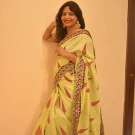 Aartyz Block Printed Raw silk Saree | Pista and Maroon