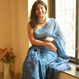 Aartyz Block Printed chiffon Saree | Blue and Silver