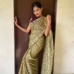 Aartyz Block Printed Georgette Saree | Seaweed and Maroon