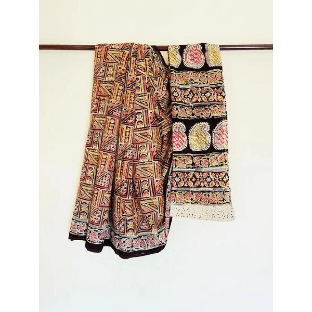 Aartyz Cotton Saree Abstract Print On Cream Base