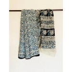 Aartyz Cotton Saree Blue and Black Paisley Print