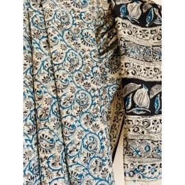 Aartyz Cotton Saree Blue and Black Paisley Print
