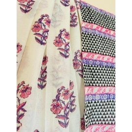 Aartyz Floral Printed Cotton Saree | White