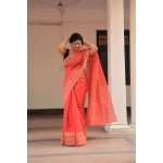 Aartyz Chanderi Cotton Saree | Peach and Metallic