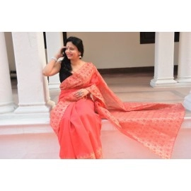 Aartyz Chanderi Cotton Saree | Peach and Metallic