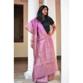Aartyz Chanderi Cotton Saree | Pink and Metallic