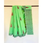 Aartyz Chanderi Hand Block Printed Green Saree