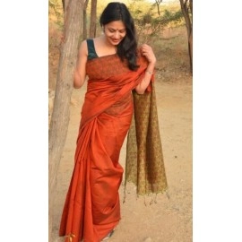 Aartyz Kolkata Cotton Silk Saree | Orange