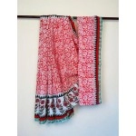 Aartyz Red and White Hand Block Printed Cotton Saree