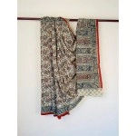 Aartyz Floral Pint Cotton Saree | Cream, Red and Black