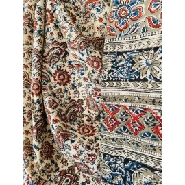 Aartyz Floral Pint Cotton Saree | Cream, Red and Black