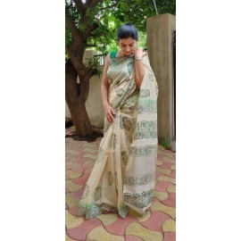 Aartyz Ethnic Hand Block Printed Cotton Saree