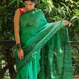 Aartyz Chanderi Cotton Saree | Green
