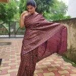 Aartyz Golden Floral Printed Raw Silk Saree