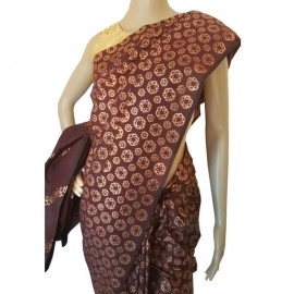 Aartyz Golden Floral Printed Raw Silk Saree