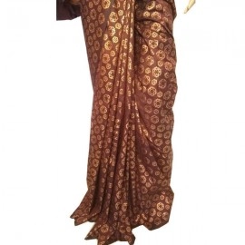 Aartyz Golden Floral Printed Raw Silk Saree