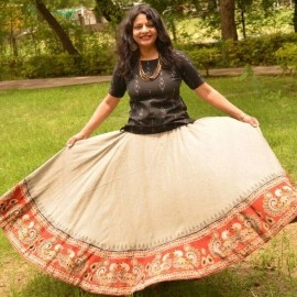 Aartyz Floral Khadi Skirt In Gray Color With Kalamkari Border