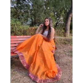 Aartyz Chanderi Orange Skirt With Golden Border