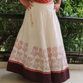 Aartyz Cream Wrap Around Skirt With Broad Dark Brown Border