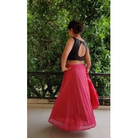 Aartyz Pink Chanderi Skirt With Golden Zig-Zag Lines