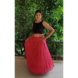 Aartyz Pink Chanderi Skirt With Golden Zig-Zag Lines