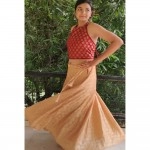 Aartyz Golden Cutwork Silk Skirt With Shimmer Lining