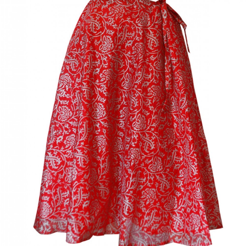 Aartyz Red Printed Chanderi Long Skirt
