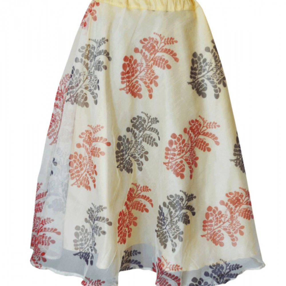 Aartyz Cream Printed Chanderi Long Skirt