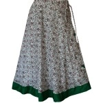 Aartyz White Printed With Green Border Chanderi Long Skirt
