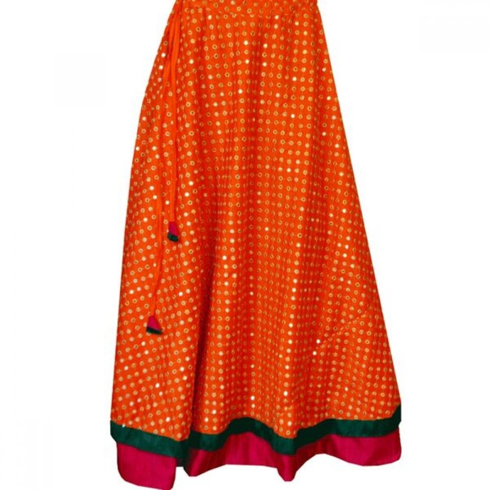 Aartyz Orange Embroidered Cotton Silk Skirt