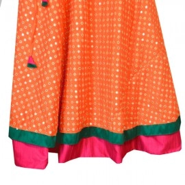 Aartyz Orange Embroidered Cotton Silk Skirt