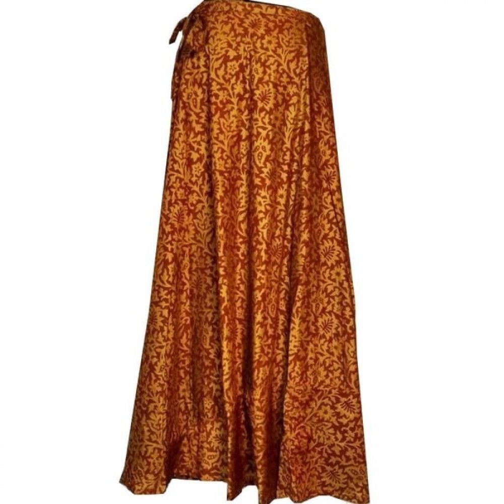 Aartyz Women Golden Silk Long Skirt