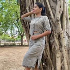 Aartyz Women Straight Skirt With Asymmetric Crop Top