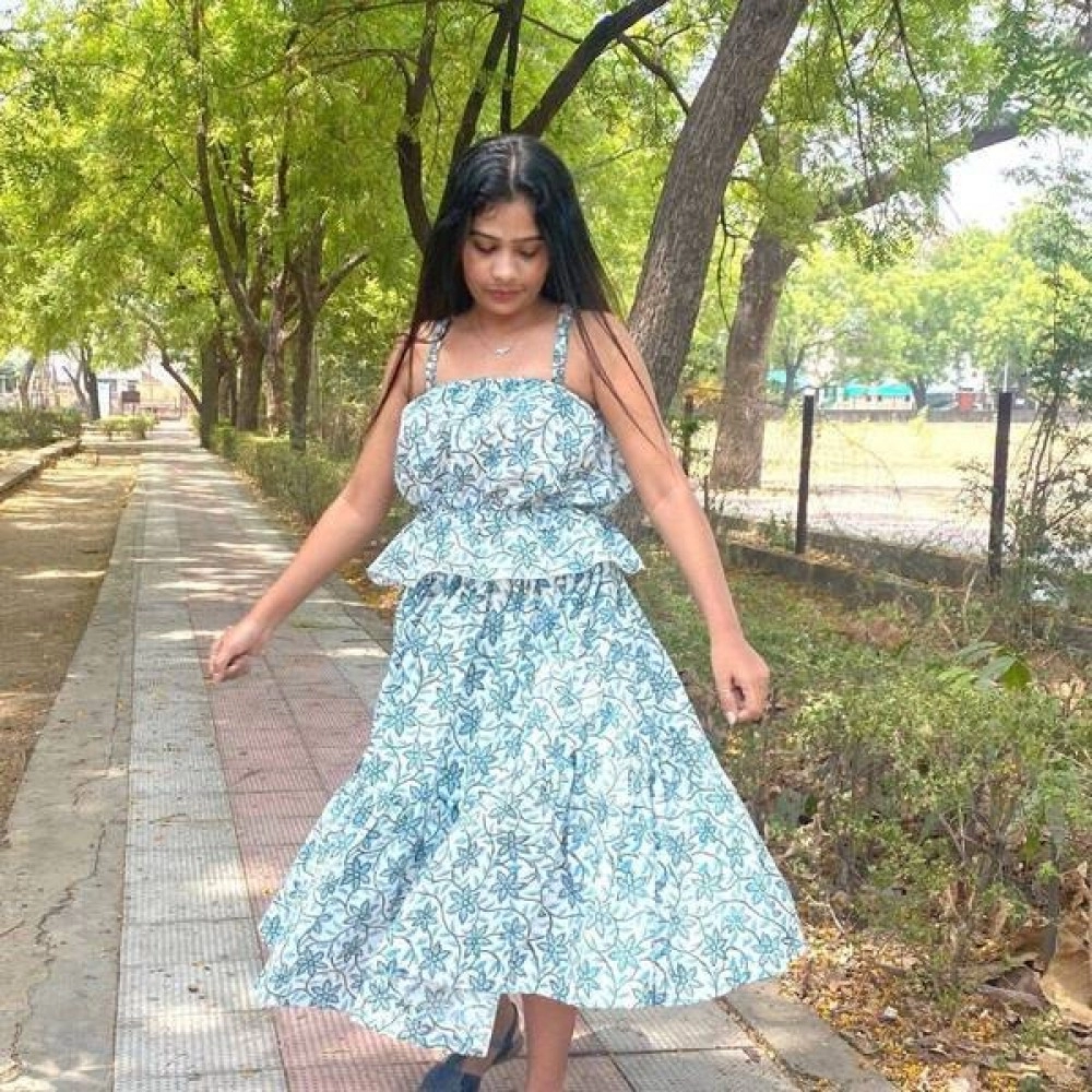 Aartyz Women Block Print Casual Wear Skirt Top