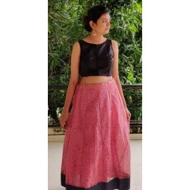 Aartyz Grey Border And Prints On Light Pink Long Skirt