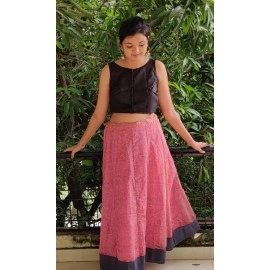 Aartyz Grey Border And Prints On Light Pink Long Skirt
