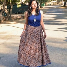 Aartyz Casual Umbrella Pattern Skirt in Kalamkari Print