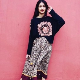 Aartyz Casual Umbrella Pattern Skirt in Kalamkari Print