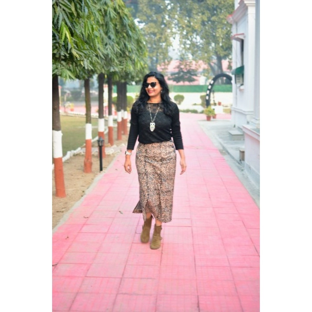 Aartyz Kalamkari Straight Fit Skirt | Black