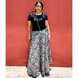 Aartyz Casual Umbrella Pattern Skirt in Kalamkari Prints