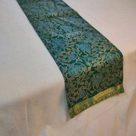 Aartyz Table Runner Silk Golden Print | Large Size | Green