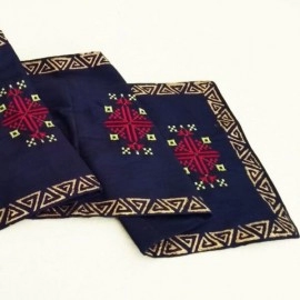 Aartyz Navy Blue Silk Runner With Embroidery and Hand Block Print | Medium Size 