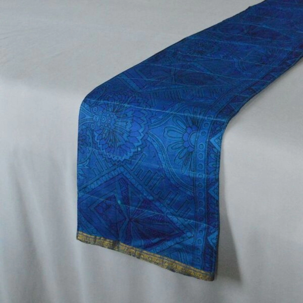 Aartyz Blue Block Printed Cotton Table Runner