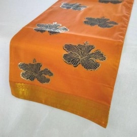 Aartyz Orange Block Printed Silk Runner | Large Size